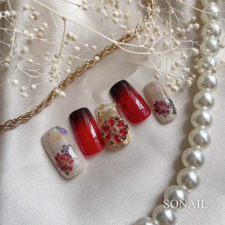 SONAIL×MAIKO Red Flower Orange Mini Stone Gorgeous Parts FY001029