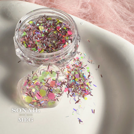 SONAIL×MEG Shred Holo Mini Hexagon Colorful MEG000340 1.3g