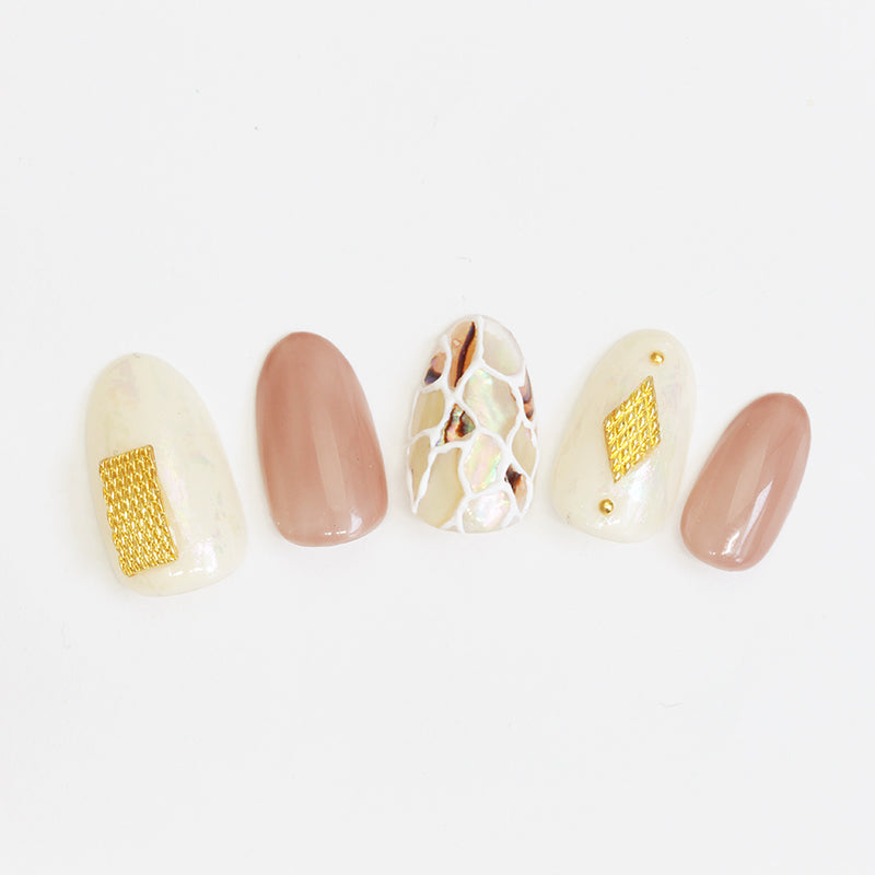 SHAREYDVA Nail Parts Mesh Morocco Rectangle Pink Gold