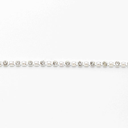 MATIERE Silver Rhinestone Chain Pearl & Crystal 2mm