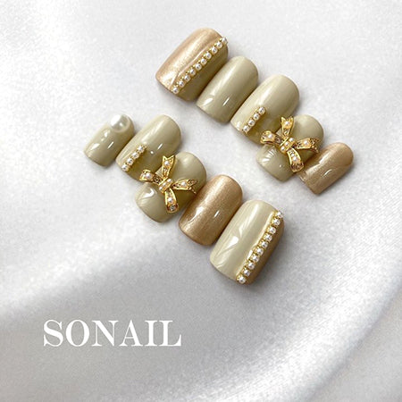 SONAIL Pompon Pearl Metallic Ribbon Gold FY000326 2P