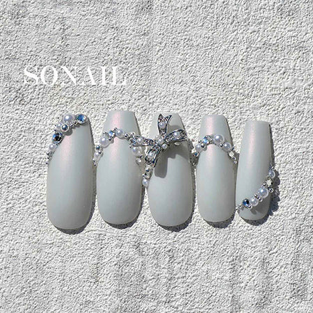 SONAIL Pompon Pearl Metallic Ribbon Silver FY000327 2P