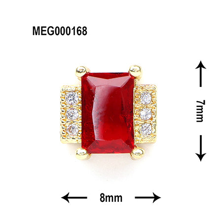 SONAIL x MEG Side Bijou Square Glass Stone Red MEG000168 2P