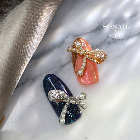 SONAIL x MEG Ashime Bow Knot Ribbon Nail Access Silver MEG000197 2P