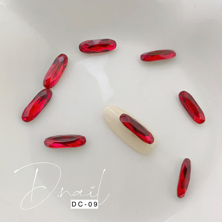 D.nail Decoration Stone DC-09 Medium Elliptical Red 5×20mm 2P