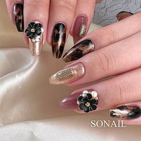 SONAIL×BLOSSOM Elegance Flower Parts Black x Gold FY001019