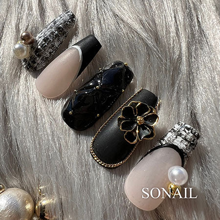 SONAIL×BLOSSOM Elegance Flower Parts Black x Gold FY001019